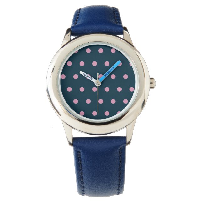 Polka Dot Watch (Mitternacht blau und weich rosa) Armbanduhr (Vorderseite)