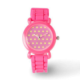 Polka Dot Watch (rosa und weich gelb) Armbanduhr
