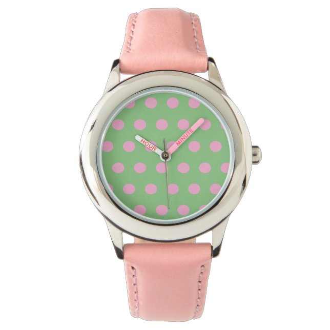 Polka Dot Watch (Sage Green & Pastel Pink) Armbanduhr (Vorderseite)