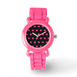 Polka Dot Watch (Schwarz & Neon Pink) Armbanduhr