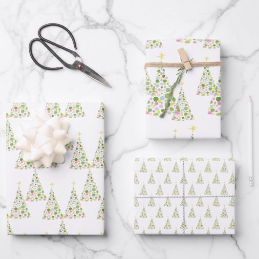 Polka Dot Watercolor Weihnachtsbaum Geschenkpapier Set (Vorderseite)