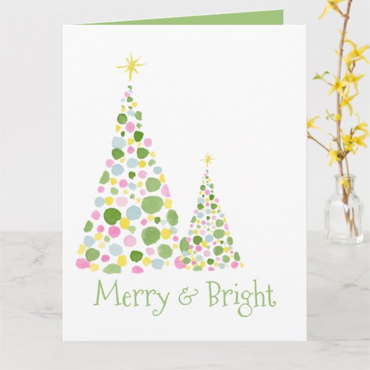 Polka Dot Watercolor Weihnachtsbaum Karte (Gelbe Blume)