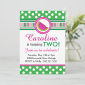 Polka Dot Watermelon Party Einladung (pink/grün) (Stehend Vorderseite)
