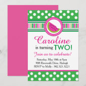 Polka Dot Watermelon Party Einladung (pink/grün) (Vorne/Hinten)