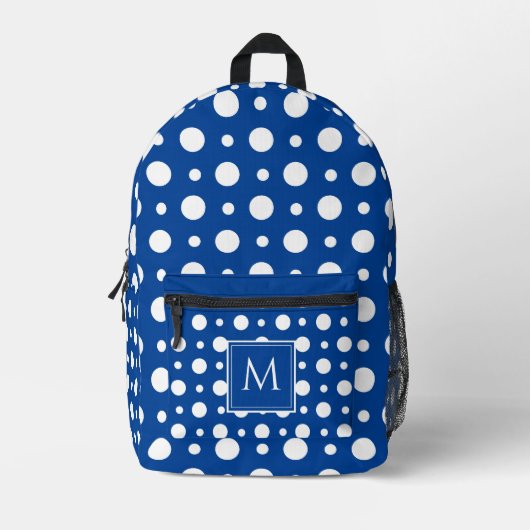 Polka Dot White Blue Bedruckter Rucksack (Vorderseite)