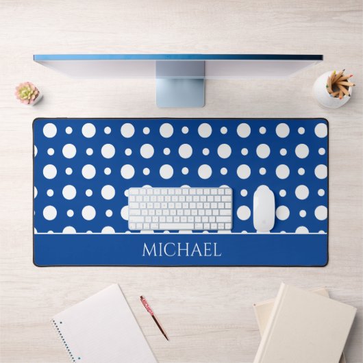 Polka Dot White Blue Pattern Schreibtischunterlage (Büro 1)