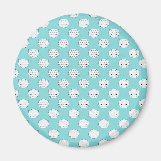 Polka Dot White Kitty Face über Aquamarin Magnet (Vorne)