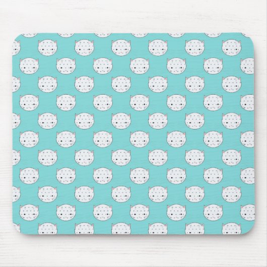 Polka Dot White Kitty Face über Aquamarin Mousepad (Vorne)