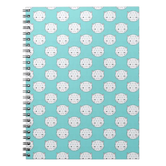Polka Dot White Kitty Face über Aquamarin Notizblock (Vorderseite)
