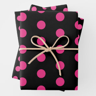 Polka Dot Wrapping Paper Sheets (Black & Neon Pink Geschenkpapier Set
