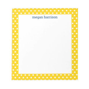 Polka Dot Yellow Personalisiert Notepad Notizblock