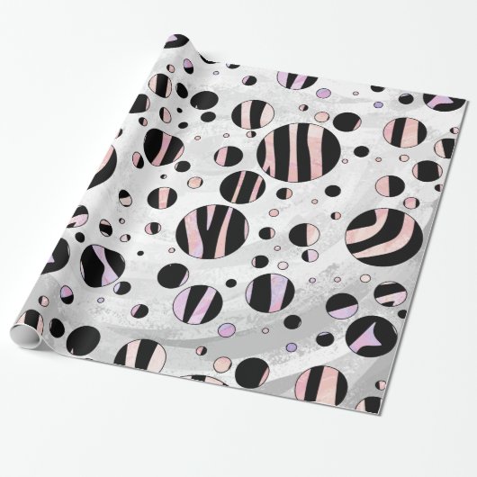 Polka Dot Zebra Black und Pink Geschenkpapier (Ungerollt)