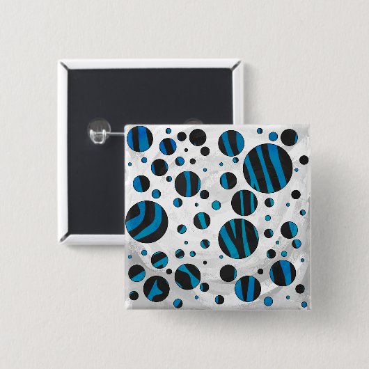 Polka Dot Zebra Schwarz und Blau Muster Button (Vorne & Hinten)
