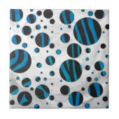 Polka Dot Zebra Schwarz und Blau Muster Fliese (Vorderseite)