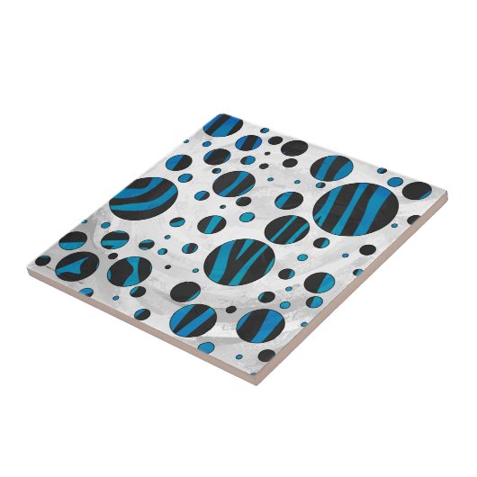 Polka Dot Zebra Schwarz und Blau Muster Fliese (Seite)