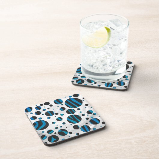 Polka Dot Zebra Schwarz und Blau Muster Getränkeuntersetzer (Rechte Seite)