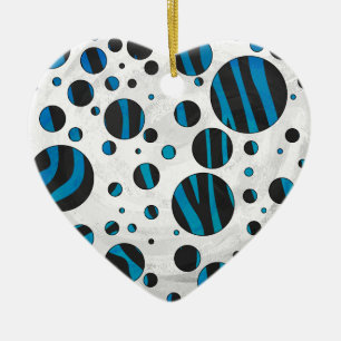 Polka Dot Zebra Schwarz und Blau Muster Keramik Ornament