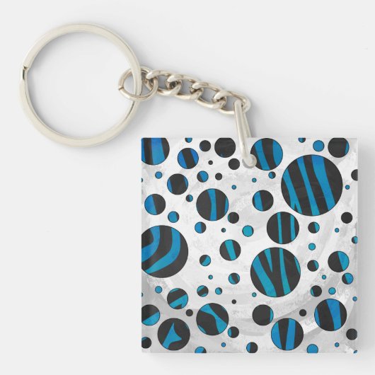 Polka Dot Zebra Schwarz und Blau Muster Schlüsselanhänger (Vorderseite)