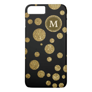 Polka dotiert Gold auf schwarz, personalisiert iPhone 8 Plus/7 Plus Hülle
