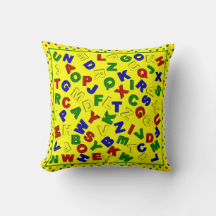 Polka-Dots Alphabet-Yellow-Sq-Pillow Kissen