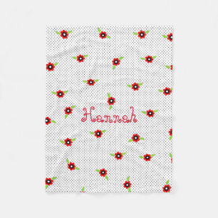 Polka Dots and Blume Personalisiert Fleece Blanket