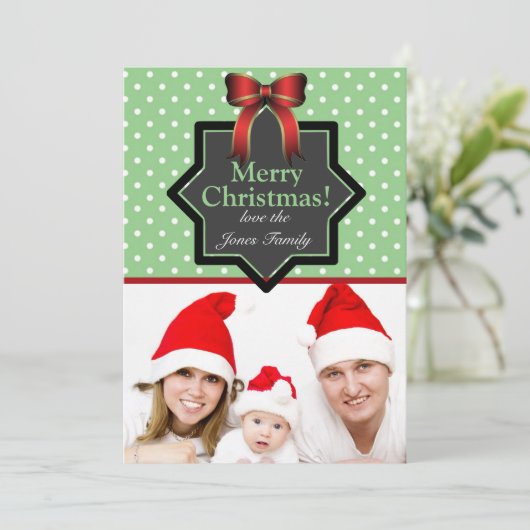Polka Dots and Bow Festive Custom Foto Weihnachten (Stehend Vorderseite)