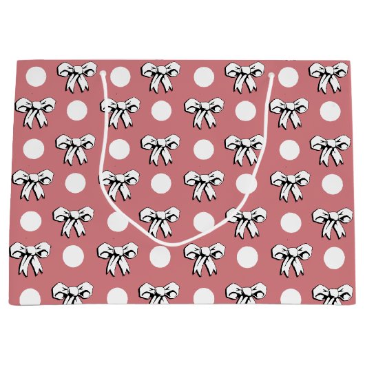 Polka Dots and Bows Pink Schwarz-weiß Retro Style Große Geschenktüte (Vorderseite)