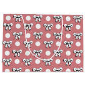 Polka Dots and Bows Pink Schwarz-weiß Retro Style Große Geschenktüte (Rückseite)