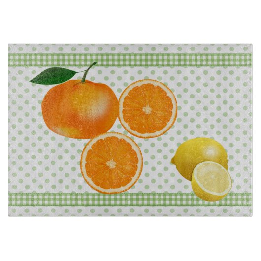 Polka Dots and Citrus Glass Cutting Board Schneidebrett (Vorderseite)
