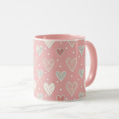 Polka Dots and Hearts Pink Valentinstag Pattern Tasse (VorderseiteRechts)