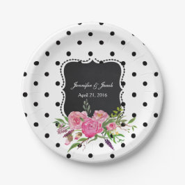 Polka Dots and Peonies Wedding Paper Plate Pappteller