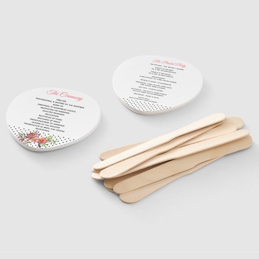 Polka Dots and Peonies Wedding Program Fan Fächer (Non-assembled)