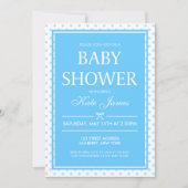 Polka Dots and Ribbon Blue Baby Shower Einladung (Vorderseite)