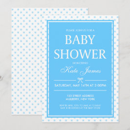 Polka Dots and Ribbon Blue Baby Shower Einladung