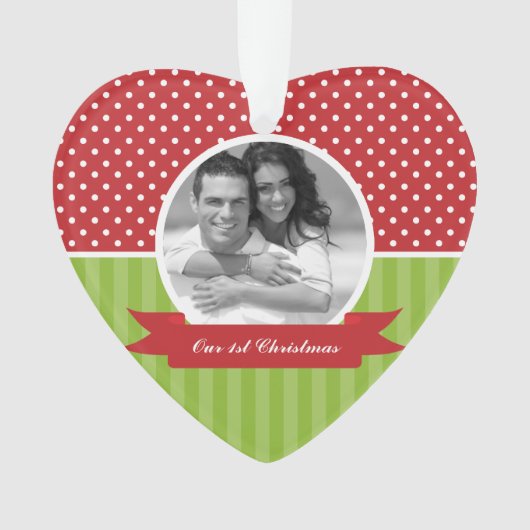Polka Dots and Stripes Custom Foto Weihnachten Ornament (Vorderseite)