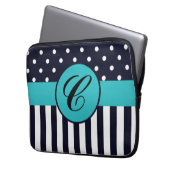 Polka Dots and Stripes Mit Monogramm Laptop-Sieb Laptopschutzhülle (Vorderseite Links)