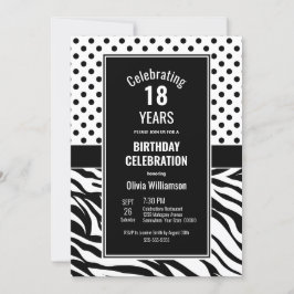 Polka Dots and Zebra Stripes 18. Geburtstag Einladung