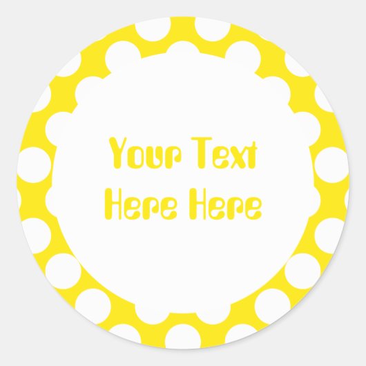 Polka Dots auf gelben Textvorlage Runder Aufkleber (Vorderseite)