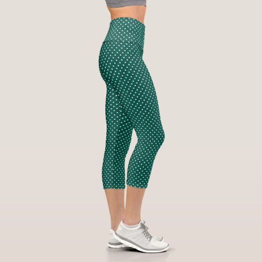 Polka-Dots aus grün und weiß gesteppt Capri Leggings (Rechts)