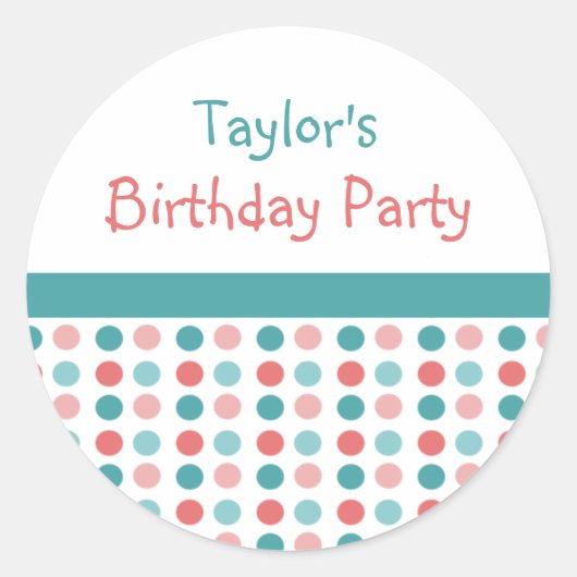 Polka Dots Birthday Party Name Stickers (Vorderseite)