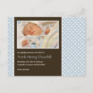 Polka Dots Blue/Brown ・ Baby-Ankündigung Ankündigungspostkarte
