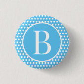 Polka Dots Blue Custom Anfangsbuchstaben Button (Vorderseite)