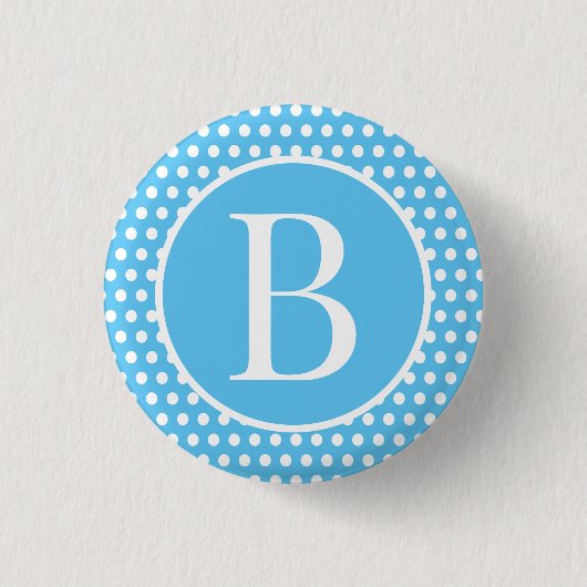 Polka Dots Blue Custom Anfangsbuchstaben Button (Vorderseite)