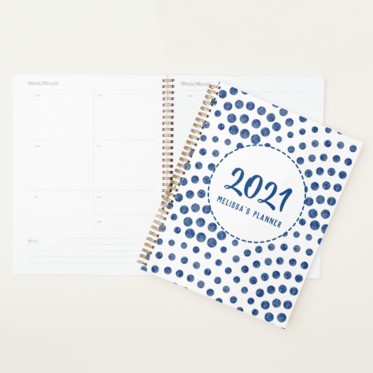 Polka Dots Blue Girly modern Personalisiert Planer (Anzeige)