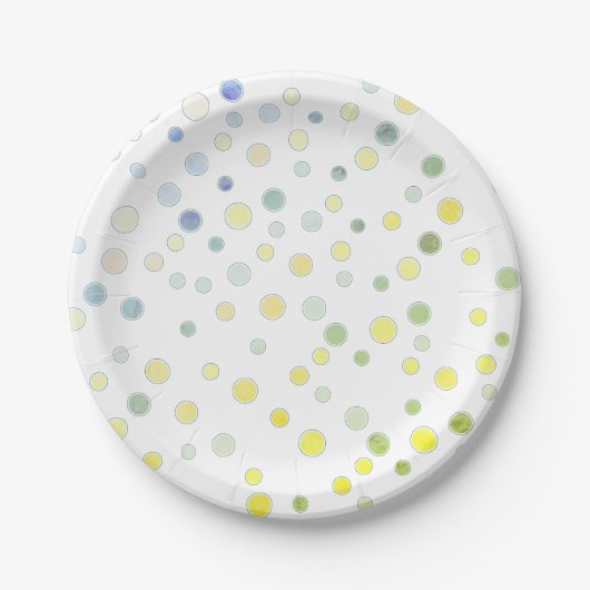 Polka Dots Blue Green Yellow Pappteller (Vorderseite)