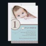 Polka Dots Blue Kids Foto Geburtstag Einladung<br><div class="desc">Eine Fotovorlage,  perfekt für Kinder und Babys. Er hat einen hübschen Vogelakzent mit Polka-Punkten-Rändern. Wenn Sie Probleme mit der Anpassung dieser Einladung haben,  klicken Sie bitte auf den Kontaktknopf oben.</div>