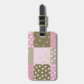 Polka Dots Blume Braunrosa Quilt Gepäckanhänger (Vorderseite vertikal)