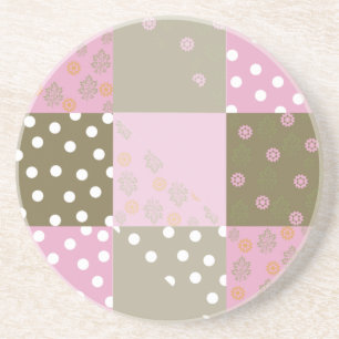 Polka Dots Blume Braunrosa Quilt Getränkeuntersetzer