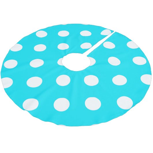 Polka dots cyan hex code #00E3F4 Polyester Weihnachtsbaumdecke (Schrägansicht)