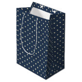 Polka-dots Dark Blue Gift Bag Mittlere Geschenktüte (Vorderseite Schrägansicht)